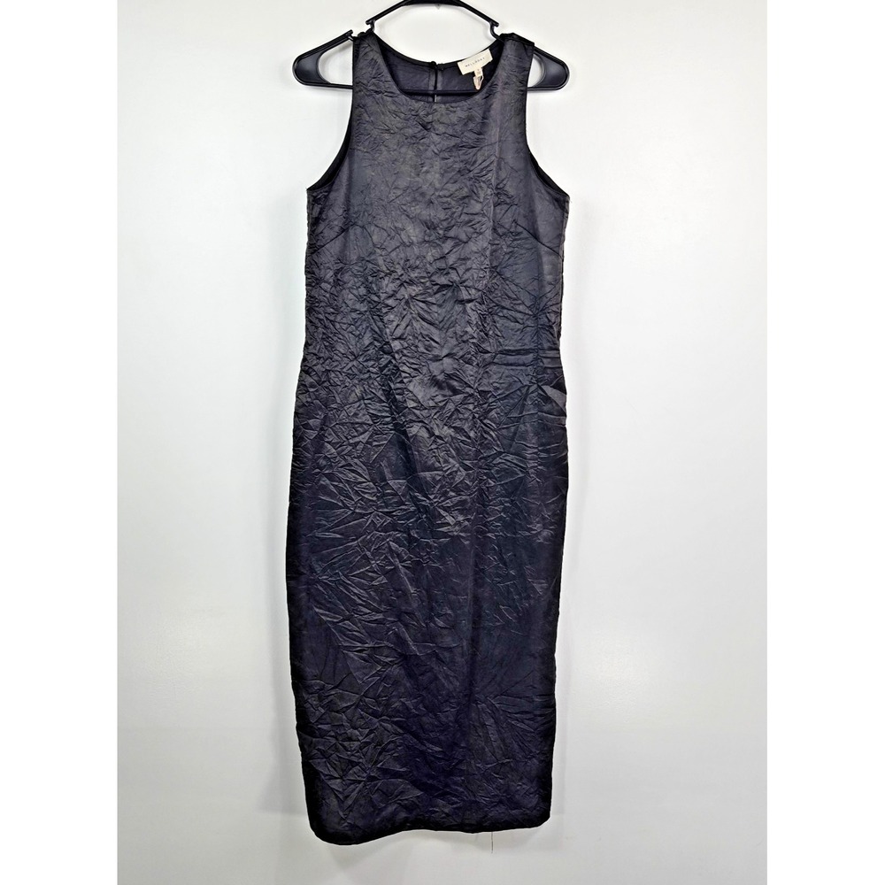Melloday‎ Women's Medium Black Crinkle Fabric Midi Dress NWOT